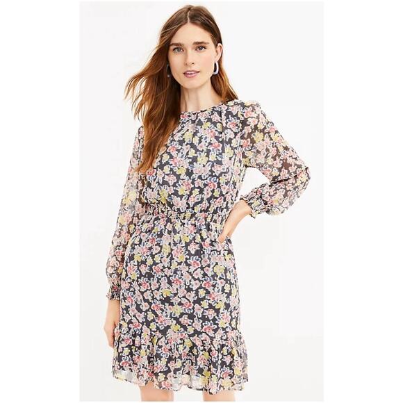 Ann Taylor LOFT Dresses & Skirts - Loft Sheer Lined Midi Dress Floral Shimmery Size Small